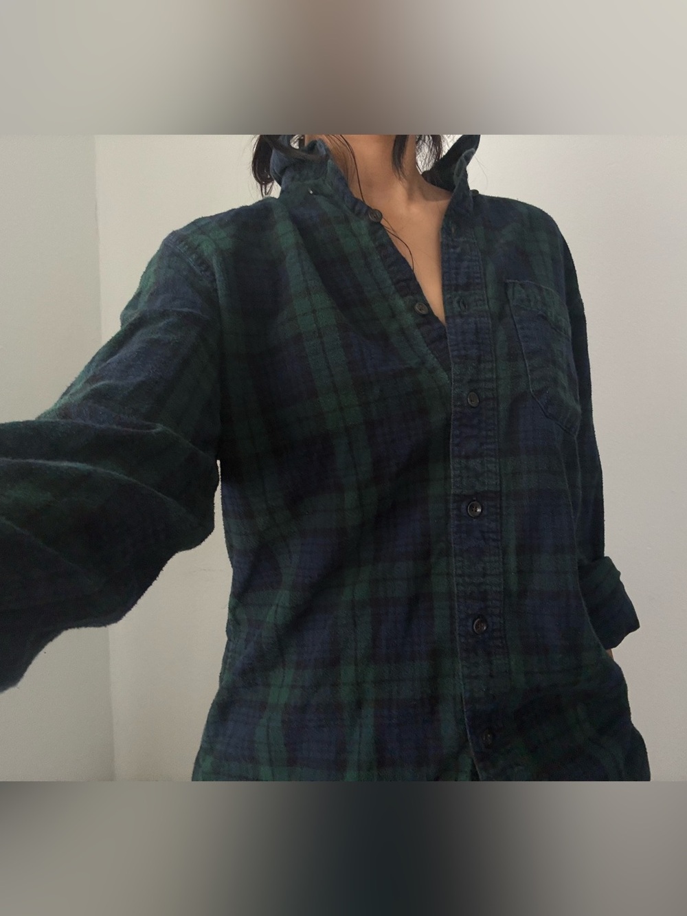 L.L. Bean Green and Navy Plaid Button-Down Shirt